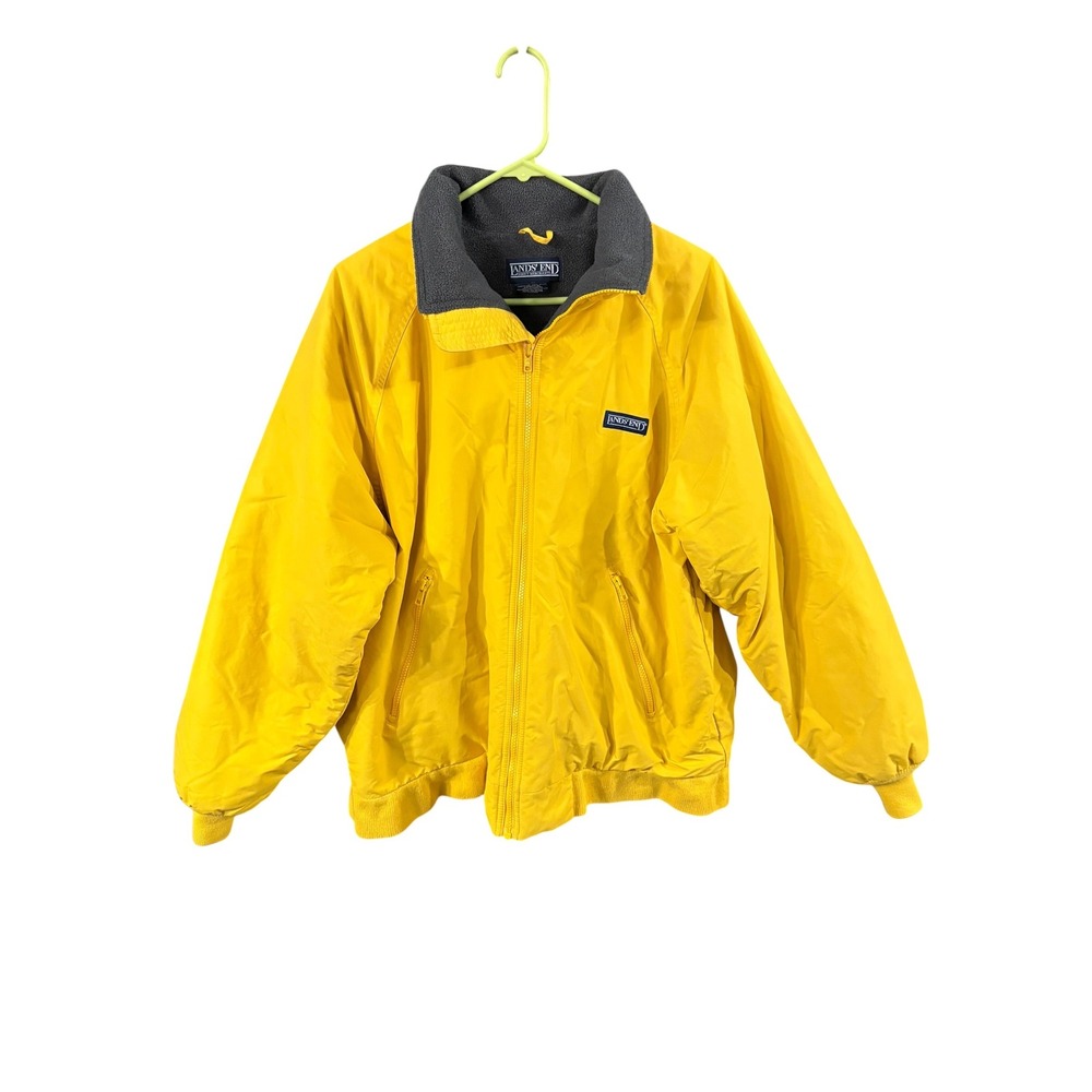 Lands End Squall Jacket Mens Medium Yellow Fleece Lined Full Zip Windbreaker
